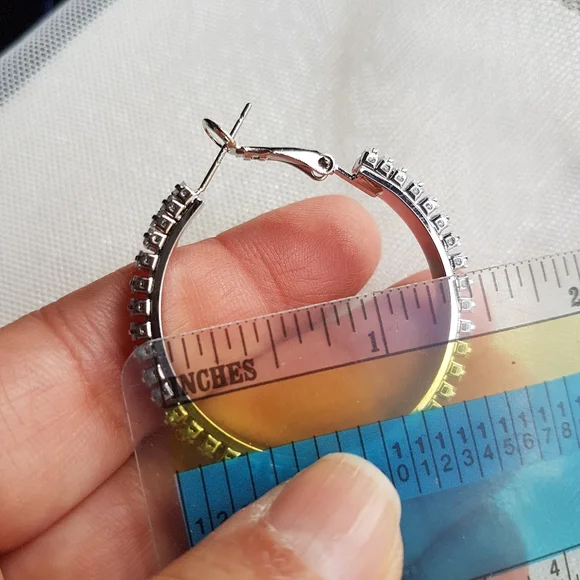 Swarovski Elements Platinum Plated Large Baguette Hoop Earrings NEW - Picture 17 of 17